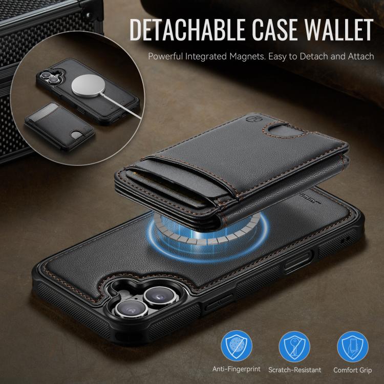 For iPhone 17 JEEHOOD J10 Flip Card Bag MagSafe Split RFID Leather Phone Case(Black) by JEEHOOD