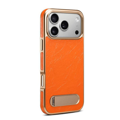 For iPhone 17 Pro Max Denior A25 MagSafe Genuine Leather Phone Case with Holder(Orange) by Denior