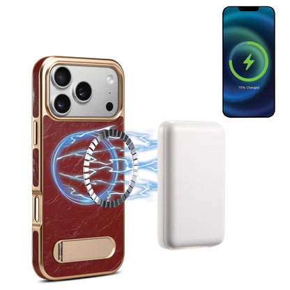 For iPhone 17 Pro Max Denior A25 MagSafe Genuine Leather Phone Case with Holder(Red) by Denior