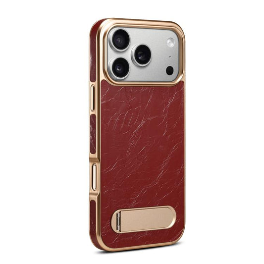 For iPhone 17 Pro Max Denior A25 MagSafe Genuine Leather Phone Case with Holder(Red) by Denior
