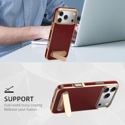 For iPhone 17 Pro Max Denior A25 MagSafe Genuine Leather Phone Case with Holder(Red) by Denior