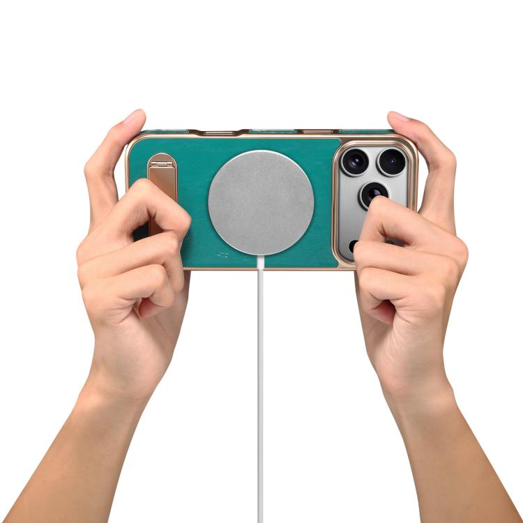 For iPhone 17 Pro Max Denior A25 MagSafe Genuine Leather Phone Case with Holder(Blue) by Denior