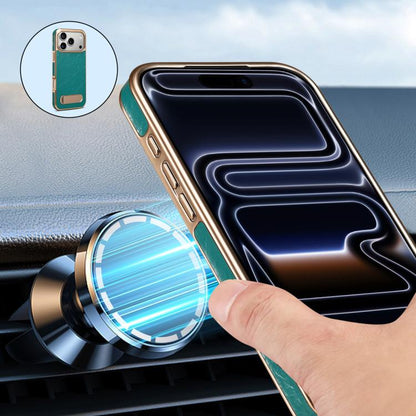 For iPhone 17 Pro Max Denior A25 MagSafe Genuine Leather Phone Case with Holder(Blue) by Denior