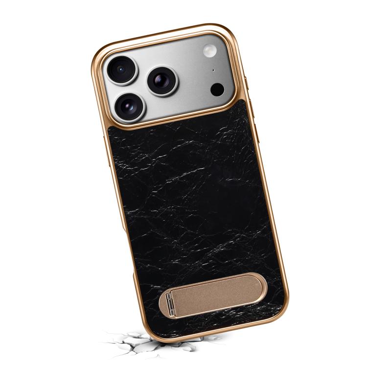 For iPhone 17 Pro Denior A25 MagSafe Genuine Leather Phone Case with Holder(Black) by Denior