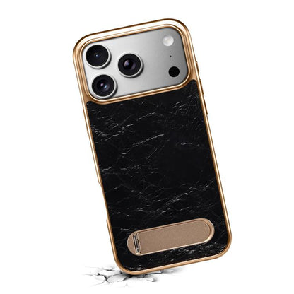 For iPhone 17 Pro Denior A25 MagSafe Genuine Leather Phone Case with Holder(Black) by Denior