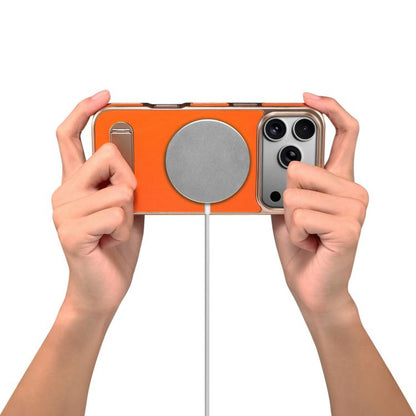 For iPhone 17 Pro Denior A25 MagSafe Genuine Leather Phone Case with Holder(Orange) by Denior