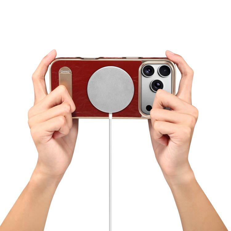 For iPhone 17 Pro Denior A25 MagSafe Genuine Leather Phone Case with Holder(Red) by Denior