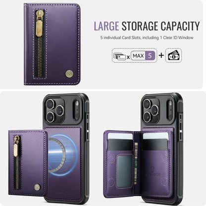 For iPhone 17 Pro Max JEEHOOD J12 Exquisite RFID MagSafe Zipper Card Bag Phone Case(Purple) by JEEHOOD