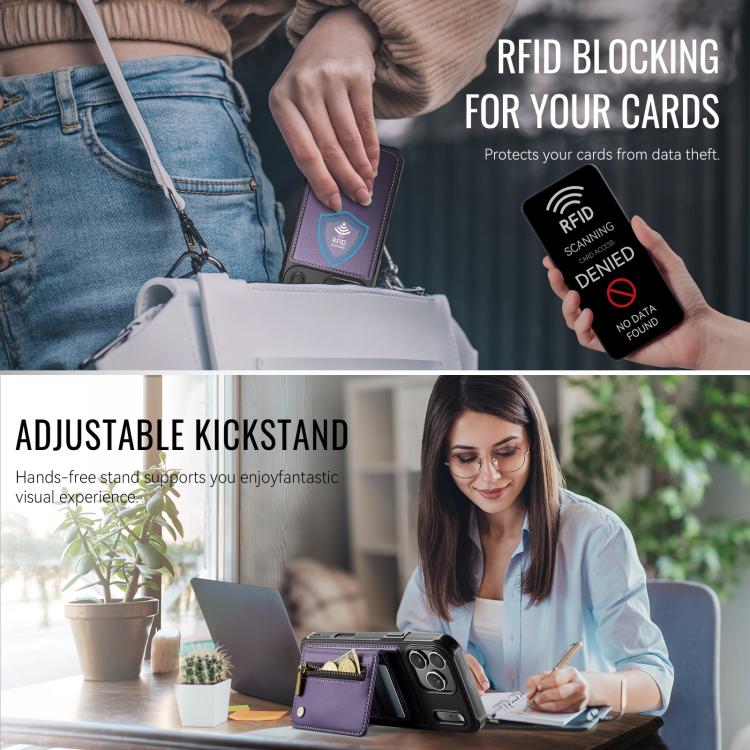 For iPhone 17 Pro Max JEEHOOD J12 Exquisite RFID MagSafe Zipper Card Bag Phone Case(Purple) by JEEHOOD