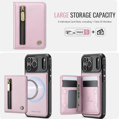 For iPhone 17 Pro Max JEEHOOD J12 Exquisite RFID MagSafe Zipper Card Bag Phone Case(Pink) by JEEHOOD