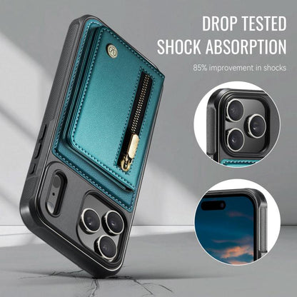 For iPhone 17 Pro Max JEEHOOD J12 Exquisite RFID MagSafe Zipper Card Bag Phone Case(Green) by JEEHOOD