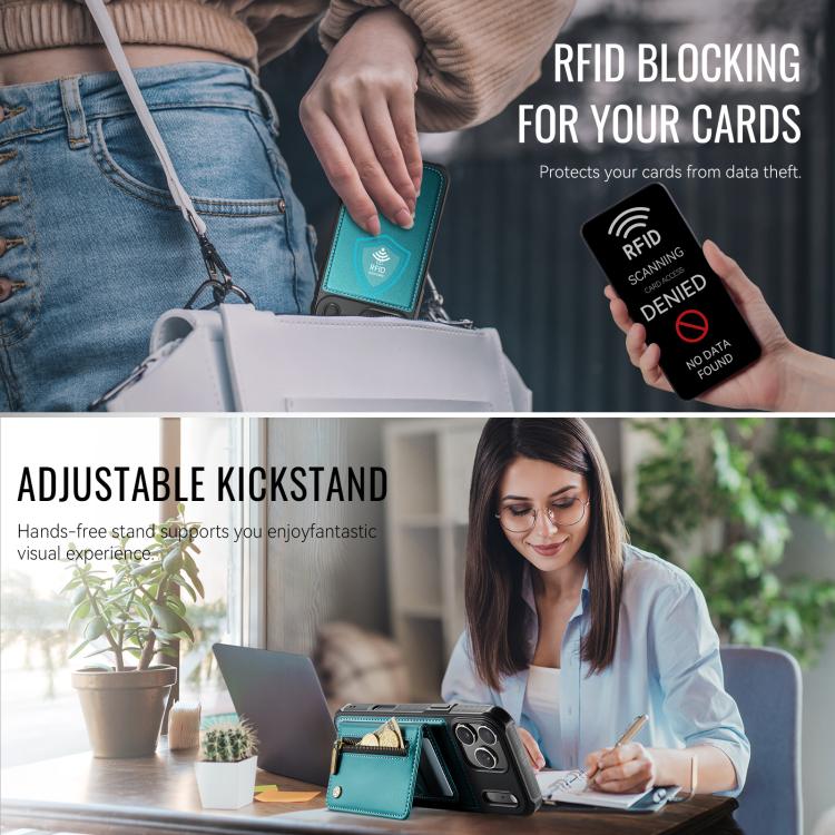 For iPhone 17 Pro Max JEEHOOD J12 Exquisite RFID MagSafe Zipper Card Bag Phone Case(Green) by JEEHOOD