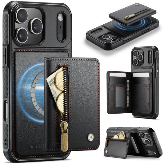 For iPhone 17 Pro Max JEEHOOD J12 Exquisite RFID MagSafe Zipper Card Bag Phone Case(Black) by JEEHOOD