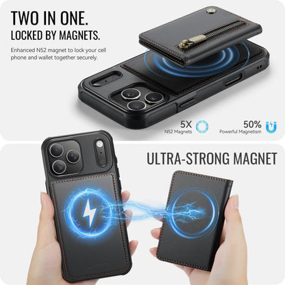For iPhone 17 Pro Max JEEHOOD J12 Exquisite RFID MagSafe Zipper Card Bag Phone Case(Black) by JEEHOOD