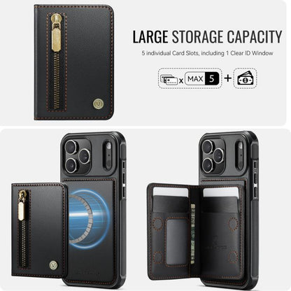 For iPhone 17 Pro Max JEEHOOD J12 Exquisite RFID MagSafe Zipper Card Bag Phone Case(Black) by JEEHOOD
