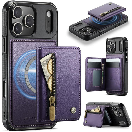 For iPhone 17 Pro JEEHOOD J12 Exquisite RFID MagSafe Zipper Card Bag Phone Case(Purple) by JEEHOOD