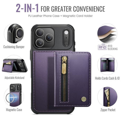 For iPhone 17 Pro JEEHOOD J12 Exquisite RFID MagSafe Zipper Card Bag Phone Case(Purple) by JEEHOOD