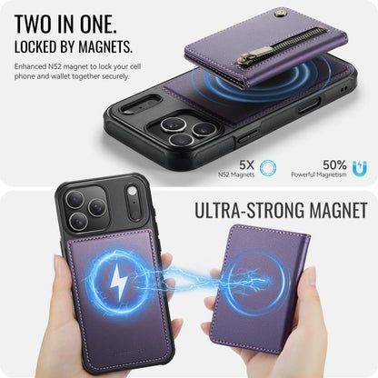 For iPhone 17 Pro JEEHOOD J12 Exquisite RFID MagSafe Zipper Card Bag Phone Case(Purple) by JEEHOOD