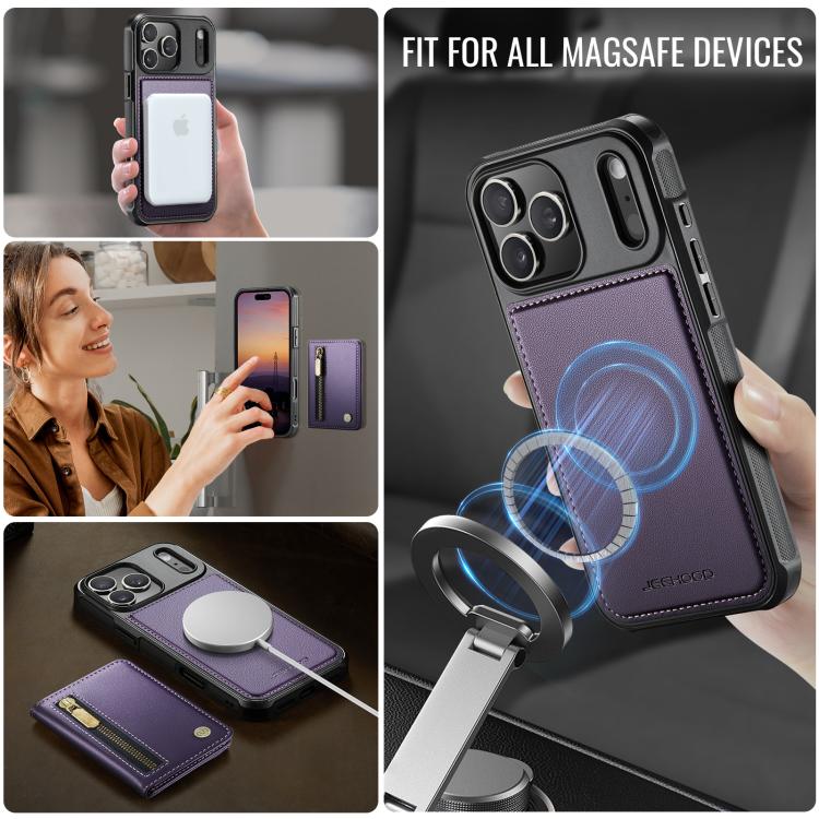 For iPhone 17 Pro JEEHOOD J12 Exquisite RFID MagSafe Zipper Card Bag Phone Case(Purple) by JEEHOOD