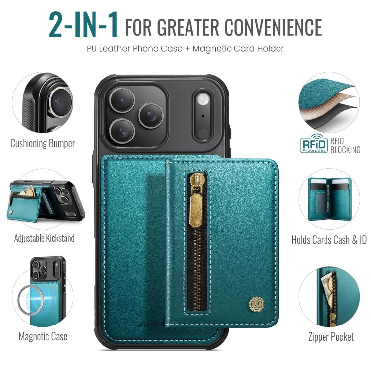 For iPhone 17 Pro JEEHOOD J12 Exquisite RFID MagSafe Zipper Card Bag Phone Case(Green) by JEEHOOD