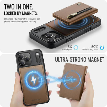 For iPhone 17 Pro JEEHOOD J12 Exquisite RFID MagSafe Zipper Card Bag Phone Case(Brown) by JEEHOOD