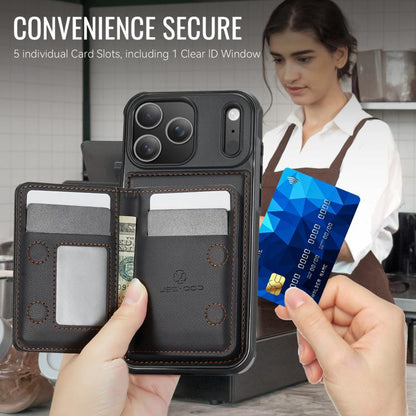 For iPhone 17 Pro JEEHOOD J12 Exquisite RFID MagSafe Zipper Card Bag Phone Case(Black) by JEEHOOD