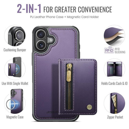 For iPhone 17 JEEHOOD J12 Exquisite RFID MagSafe Zipper Card Bag Phone Case(Purple) by JEEHOOD