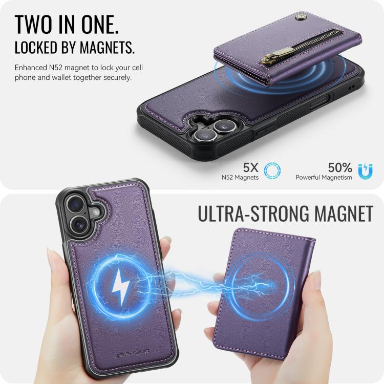 For iPhone 17 JEEHOOD J12 Exquisite RFID MagSafe Zipper Card Bag Phone Case(Purple) by JEEHOOD