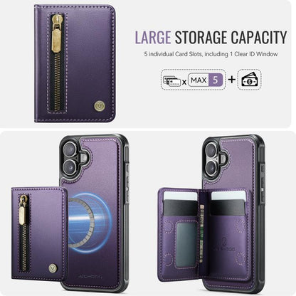 For iPhone 17 JEEHOOD J12 Exquisite RFID MagSafe Zipper Card Bag Phone Case(Purple) by JEEHOOD