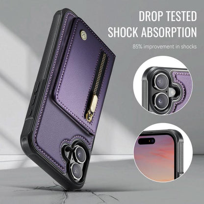 For iPhone 17 JEEHOOD J12 Exquisite RFID MagSafe Zipper Card Bag Phone Case(Purple) by JEEHOOD
