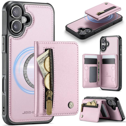 For iPhone 17 JEEHOOD J12 Exquisite RFID MagSafe Zipper Card Bag Phone Case(Pink) by JEEHOOD