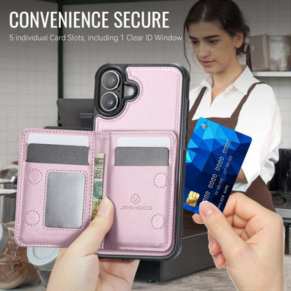 For iPhone 17 JEEHOOD J12 Exquisite RFID MagSafe Zipper Card Bag Phone Case(Pink) by JEEHOOD