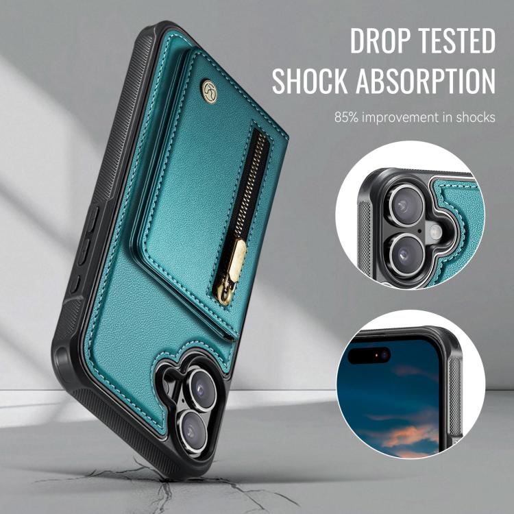 For iPhone 17 JEEHOOD J12 Exquisite RFID MagSafe Zipper Card Bag Phone Case(Green) by JEEHOOD