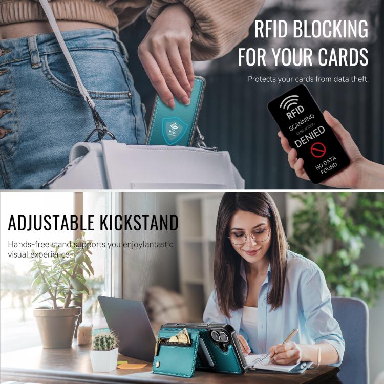 For iPhone 17 JEEHOOD J12 Exquisite RFID MagSafe Zipper Card Bag Phone Case(Green) by JEEHOOD