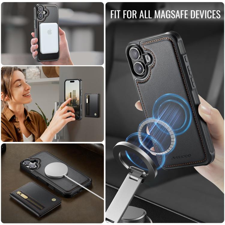 For iPhone 17 JEEHOOD J12 Exquisite RFID MagSafe Zipper Card Bag Phone Case(Black) by JEEHOOD