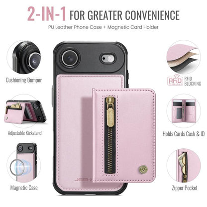 For iPhone Air JEEHOOD J12 Exquisite RFID MagSafe Zipper Card Bag Phone Case(Pink) by JEEHOOD