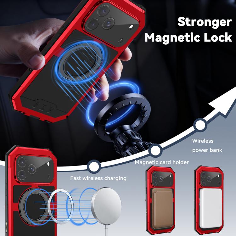 For iPhone 17 Pro Max R-JUST Life Waterproof Dustproof MagSafe Magnetic Holder Phone Case(Red) by R-JUST
