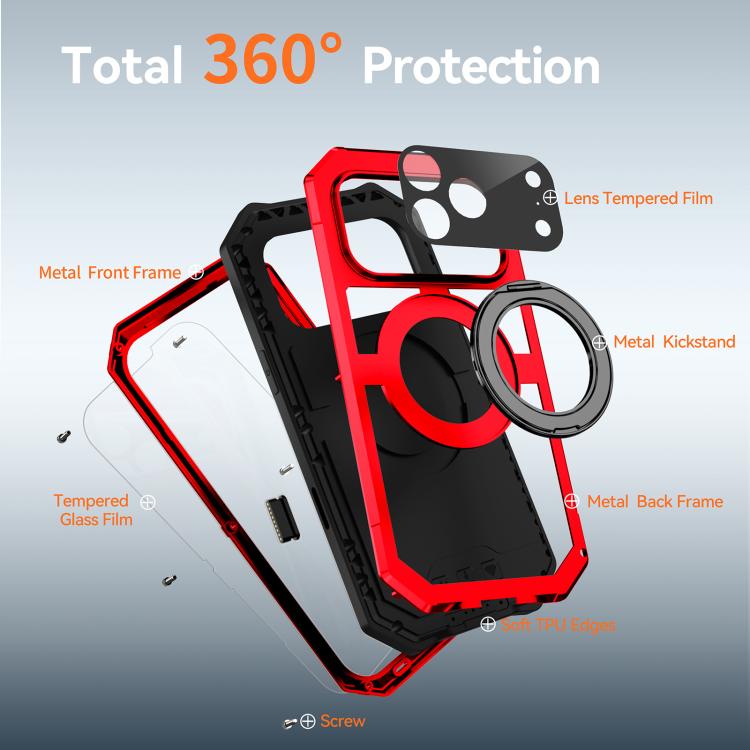 For iPhone 17 Pro Max R-JUST Life Waterproof Dustproof MagSafe Magnetic Holder Phone Case(Red) by R-JUST