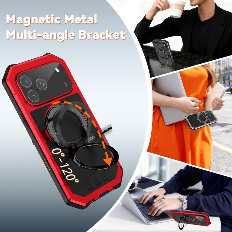 For iPhone 17 Pro Max R-JUST Life Waterproof Dustproof MagSafe Magnetic Holder Phone Case(Red) by R-JUST