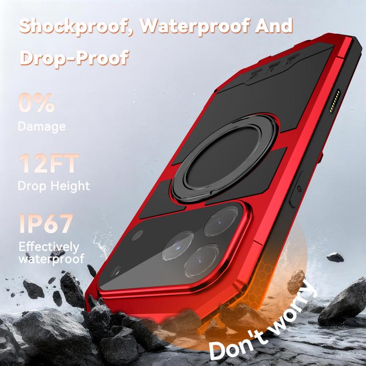 For iPhone 17 Pro Max R-JUST Life Waterproof Dustproof MagSafe Magnetic Holder Phone Case(Red) by R-JUST
