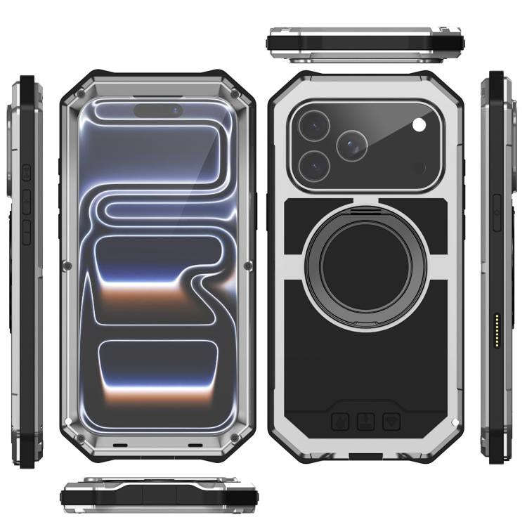 For iPhone 17 Pro Max R-JUST Life Waterproof Dustproof MagSafe Magnetic Holder Phone Case(Silver) by R-JUST