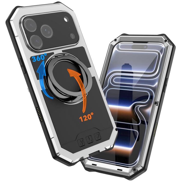 For iPhone 17 Pro Max R-JUST Life Waterproof Dustproof MagSafe Magnetic Holder Phone Case(Silver) by R-JUST