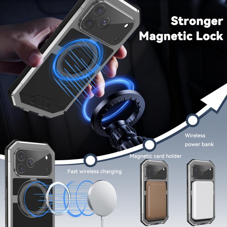 For iPhone 17 Pro Max R-JUST Life Waterproof Dustproof MagSafe Magnetic Holder Phone Case(Silver) by R-JUST