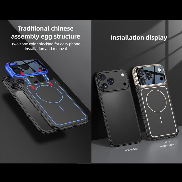 For iPhone 17 Pro Max GKK Color Master Splicing MagSafe Magnetic Frame Phone Case(Blue Black) by GKK