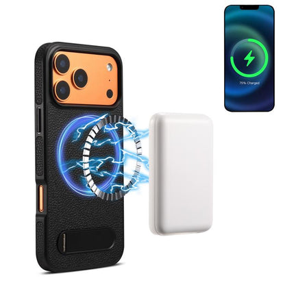 For iPhone 17 Pro Max Denior A25 Litchi Texture MagSafe Phone Case with Holder(Black) by Denior