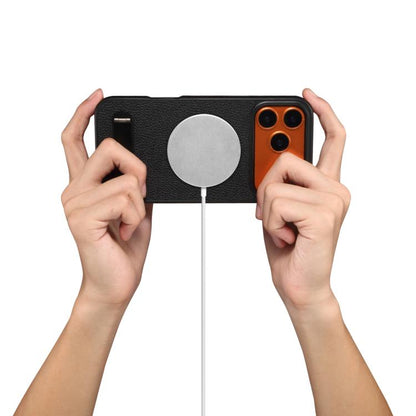 For iPhone 17 Pro Max Denior A25 Litchi Texture MagSafe Phone Case with Holder(Black) by Denior