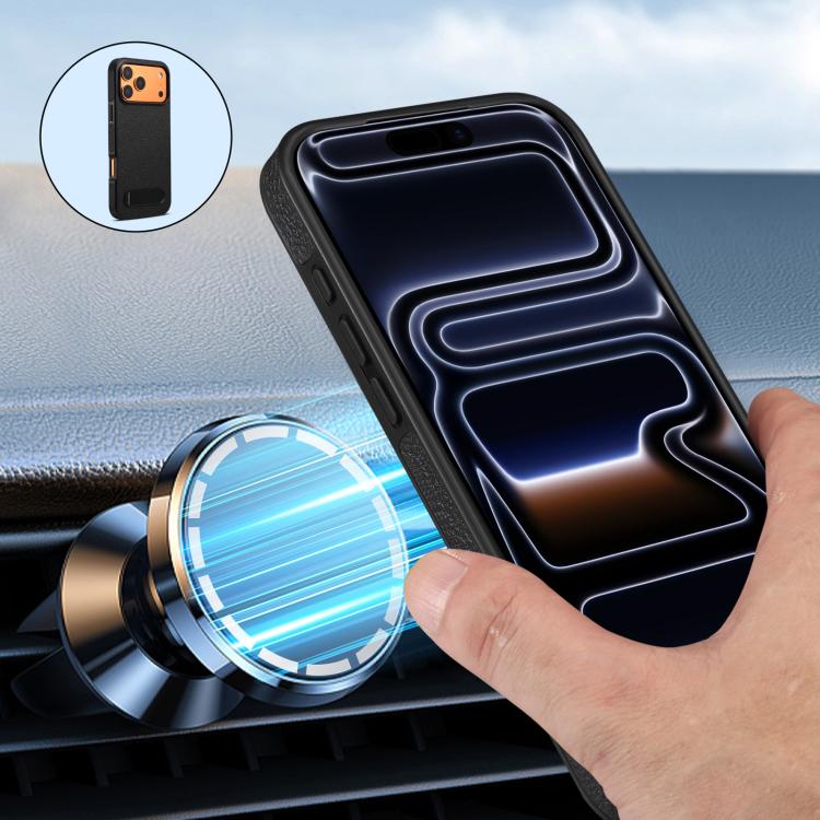 For iPhone 17 Pro Max Denior A25 Litchi Texture MagSafe Phone Case with Holder(Black) by Denior