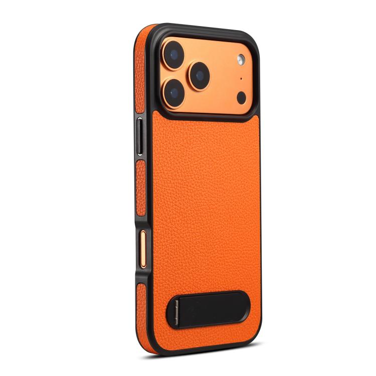 For iPhone 17 Pro Max Denior A25 Litchi Texture MagSafe Phone Case with Holder(Orange) by Denior