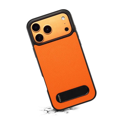 For iPhone 17 Pro Max Denior A25 Litchi Texture MagSafe Phone Case with Holder(Orange) by Denior