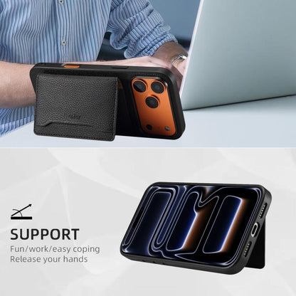 For iPhone 17 Pro Max Denior D30 Calf Texture MagSafe Card Bag Phone Case(Black) by Denior